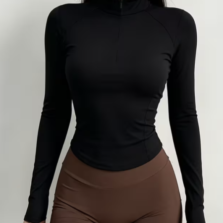 Blusa con cierre manga larga negra para mujer con cierre frontal
