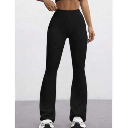 Pantalón deportivo negro acampanado de cintura alta para mujer